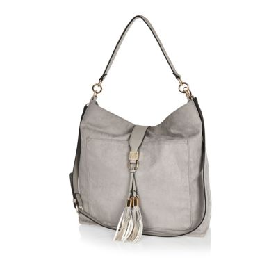 Grey tassel oversized slouchy handbag